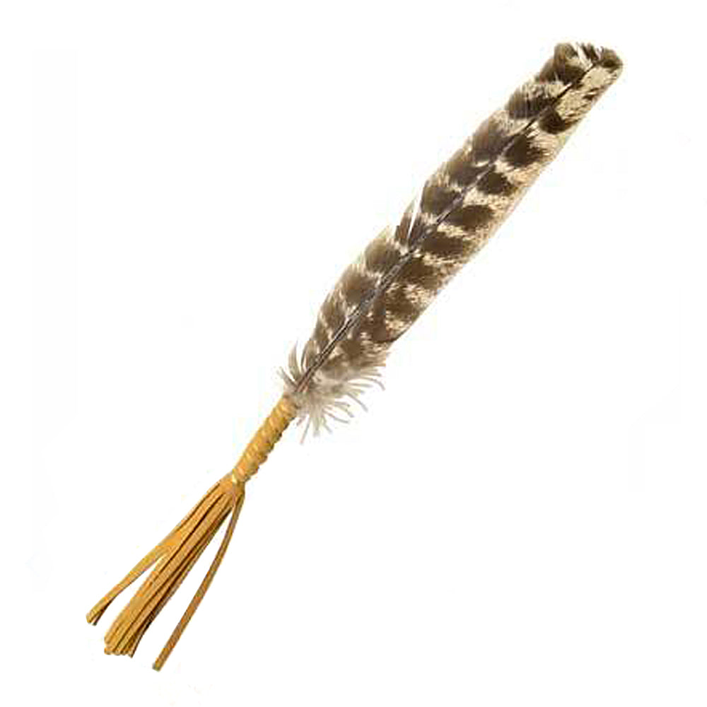 Leather Wrapped Smudging Feather 10" | Feathers | Wiccan Center