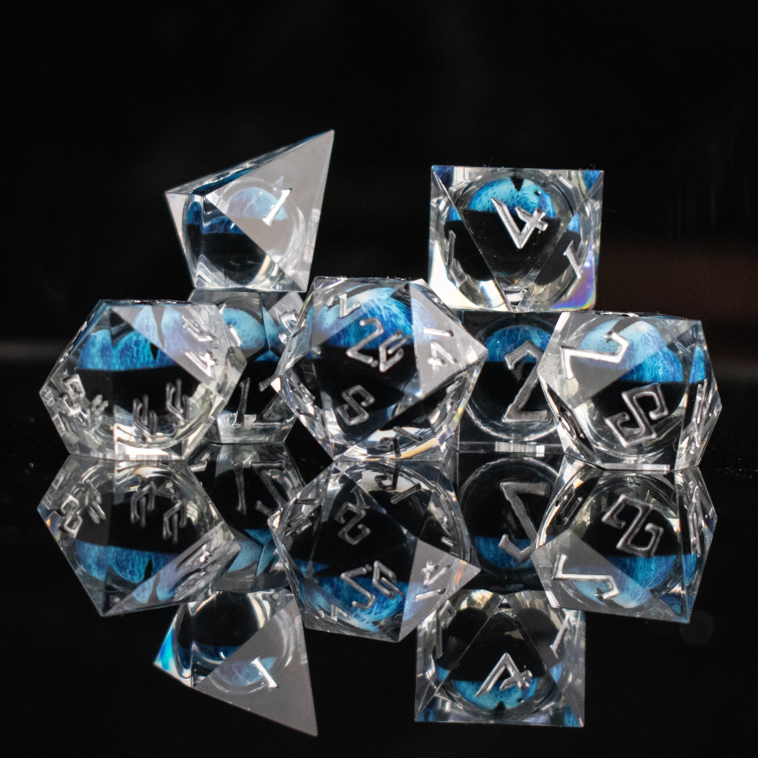 Legacy of Blue Eyes Liquid Core Dice Set - Silver | Liquid Core | Wiccan Center