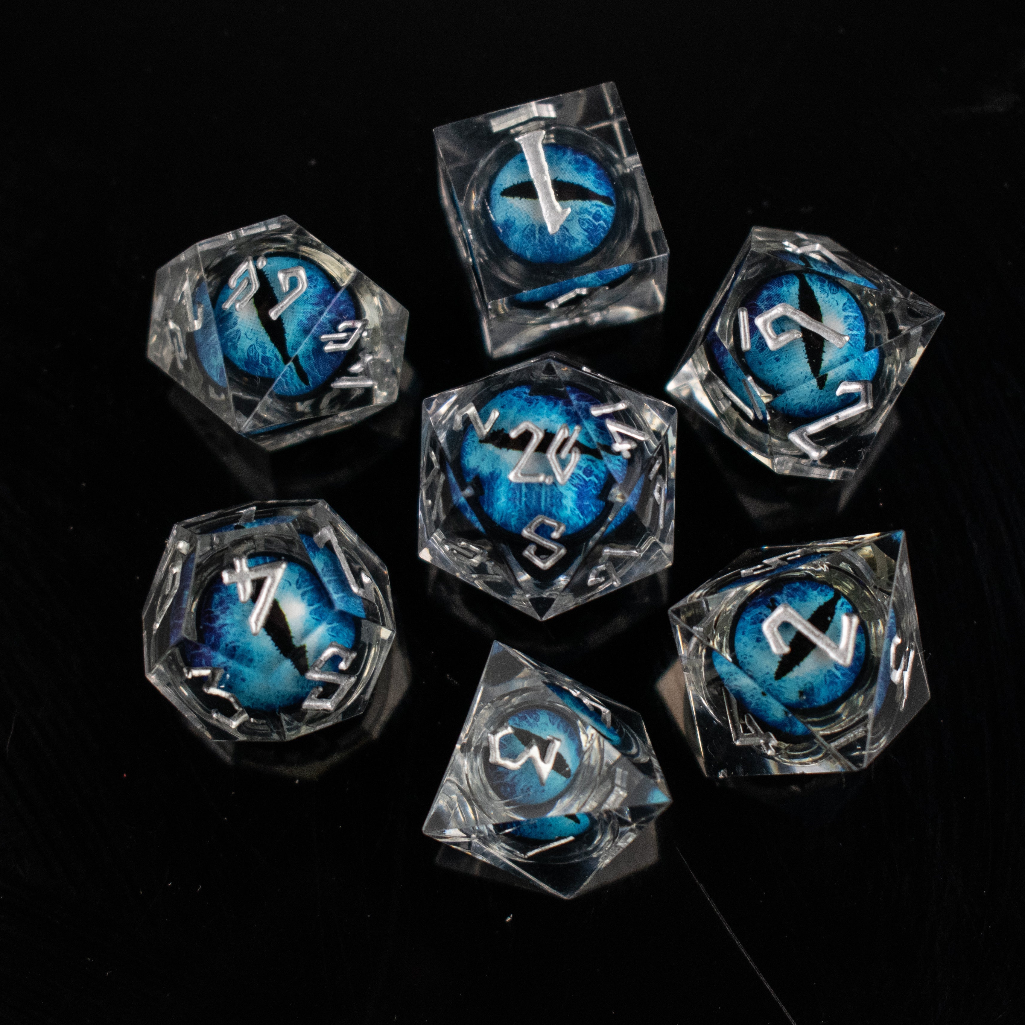 Legacy of Blue Eyes Liquid Core Dice Set - Silver | Liquid Core | Wiccan Center