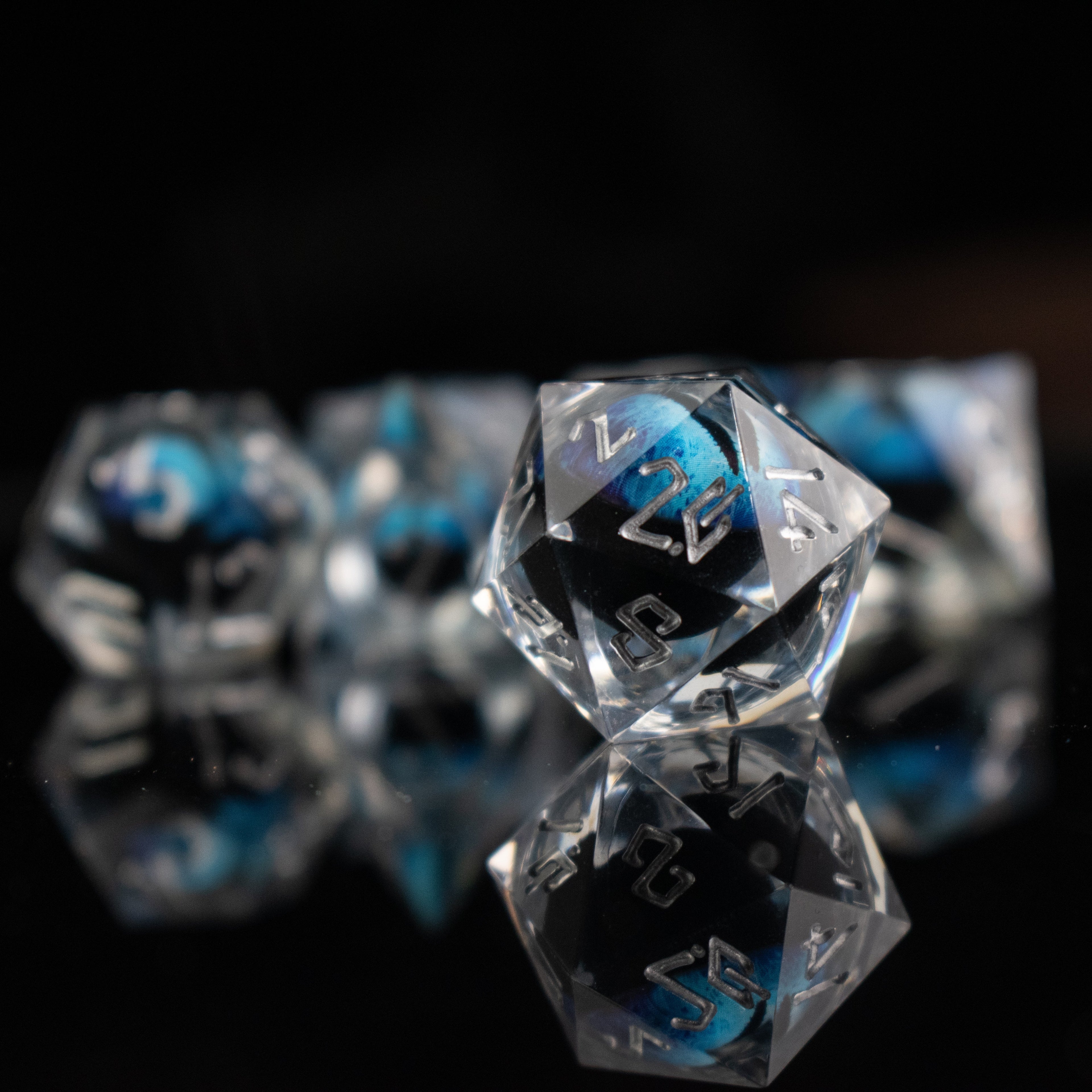 Legacy of Blue Eyes Liquid Core Dice Set - Silver | Liquid Core | Wiccan Center