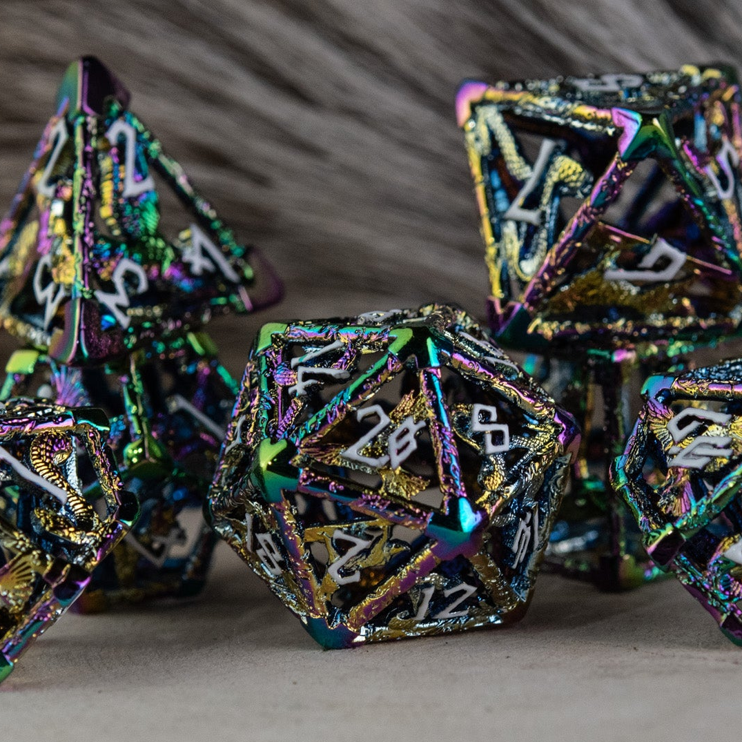 Legends of Valhalla - Iridescent and White Hollow Metal Dice Set