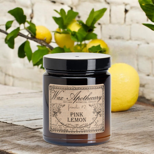 6 oz Botanical Candle in Amber Glass Jar - Pink Lemon | Candle | Wiccan Center