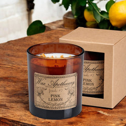 9 oz Pink Lemon Artisan Amber Glass Candle | Candle | Wiccan Center