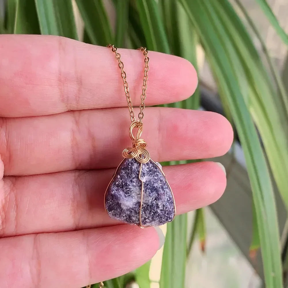 Raw Crystal Wire Wrap Gold Necklaces | necklace | Wiccan Center