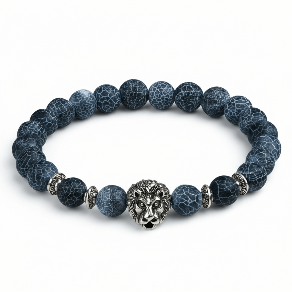 Lion charm black agate bracelet - Black Agate stone Perfect for Gift