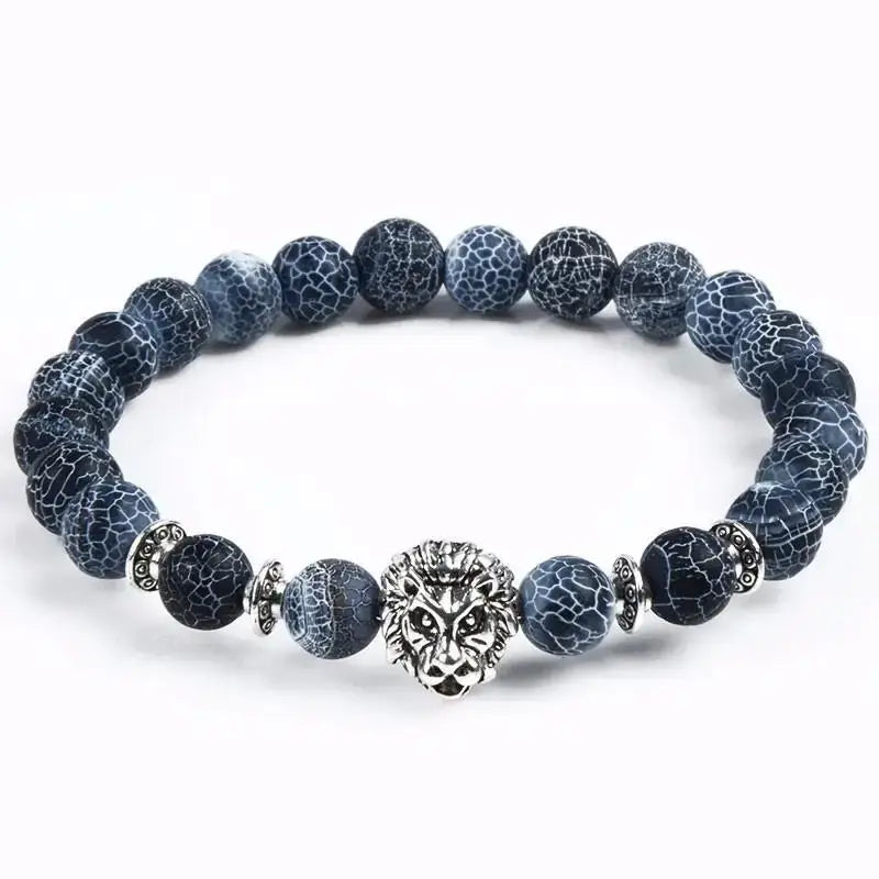Lion charm black agate bracelet - Black Agate stone Perfect for Gift