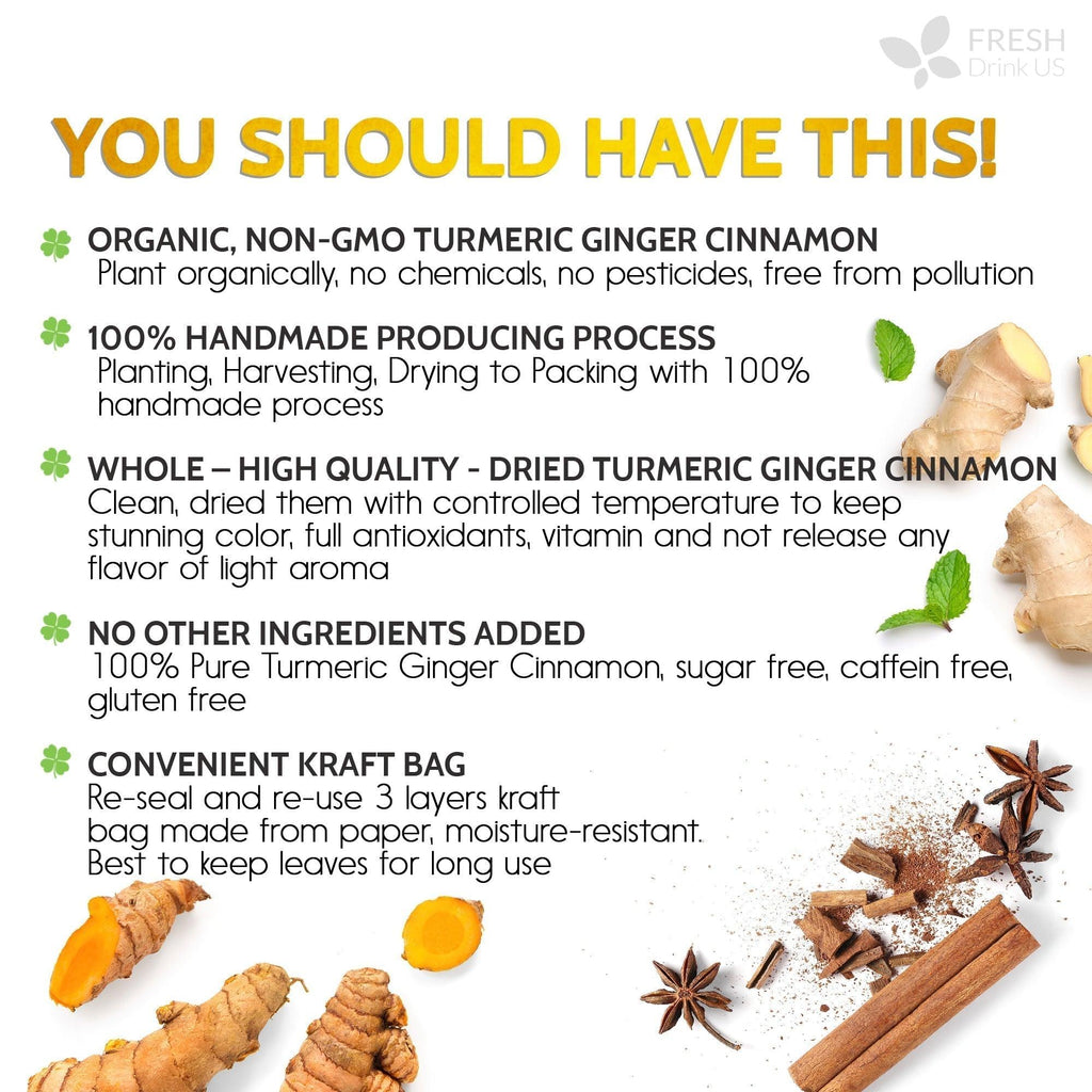 Turmeric Ginger, Cinnamon Tea, Tea Bags, 100% Natural, Hand-made, No Sugar, No Caffeine, No Gluten, Vegan | Tea | Wiccan Center