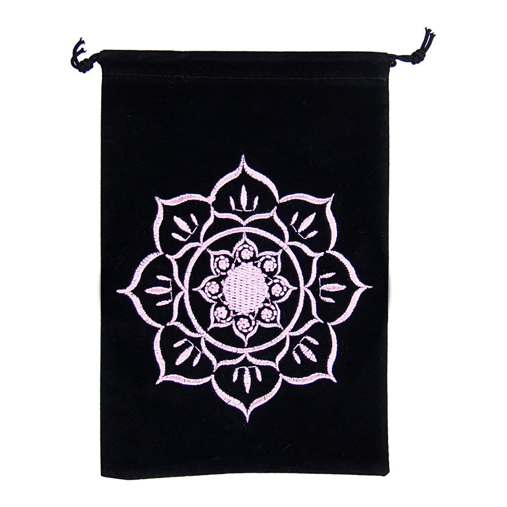 Lotus Black Velvet Embroidered Bag | Tarot Cards | Wiccan Center