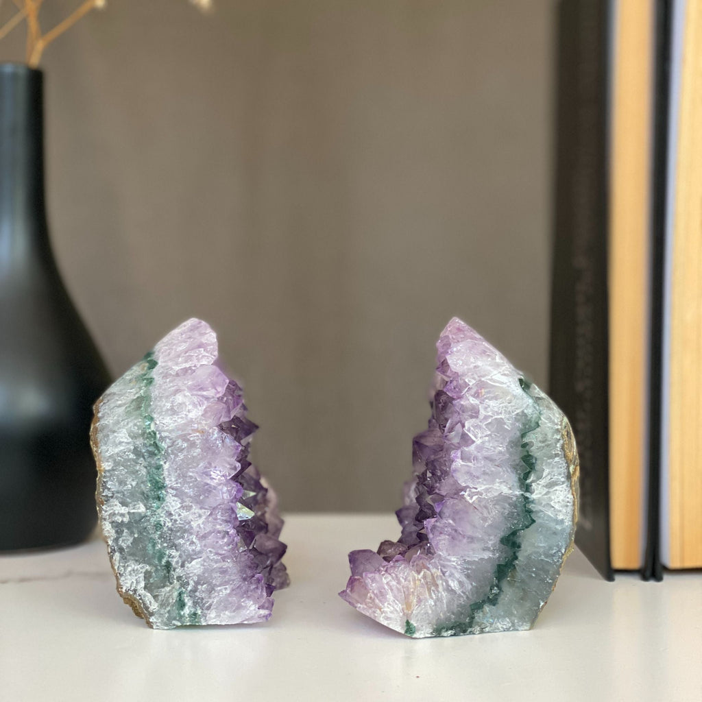 Lovely Amethyst Set with Agate bands at edges, perfect gift for crystal collectors | Amethyst Geodes | Wiccan Center