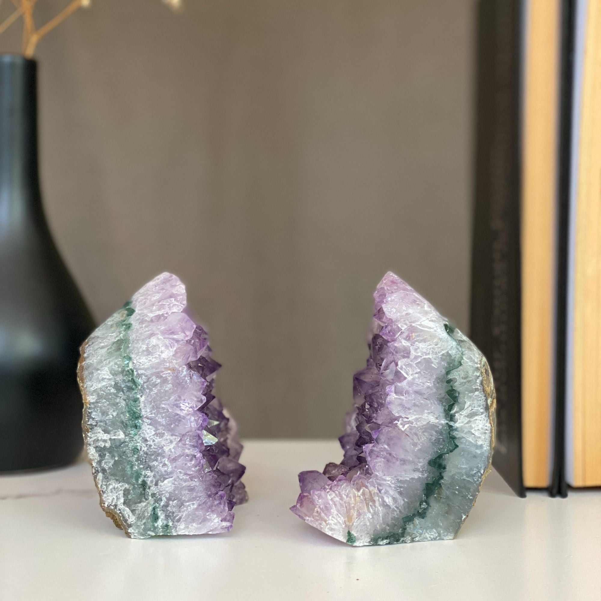 Lovely Amethyst Set with Agate bands at edges, perfect gift for crystal collectors | Amethyst Geodes | Wiccan Center