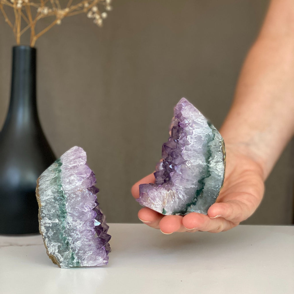 Lovely Amethyst Set with Agate bands at edges, perfect gift for crystal collectors | Amethyst Geodes | Wiccan Center