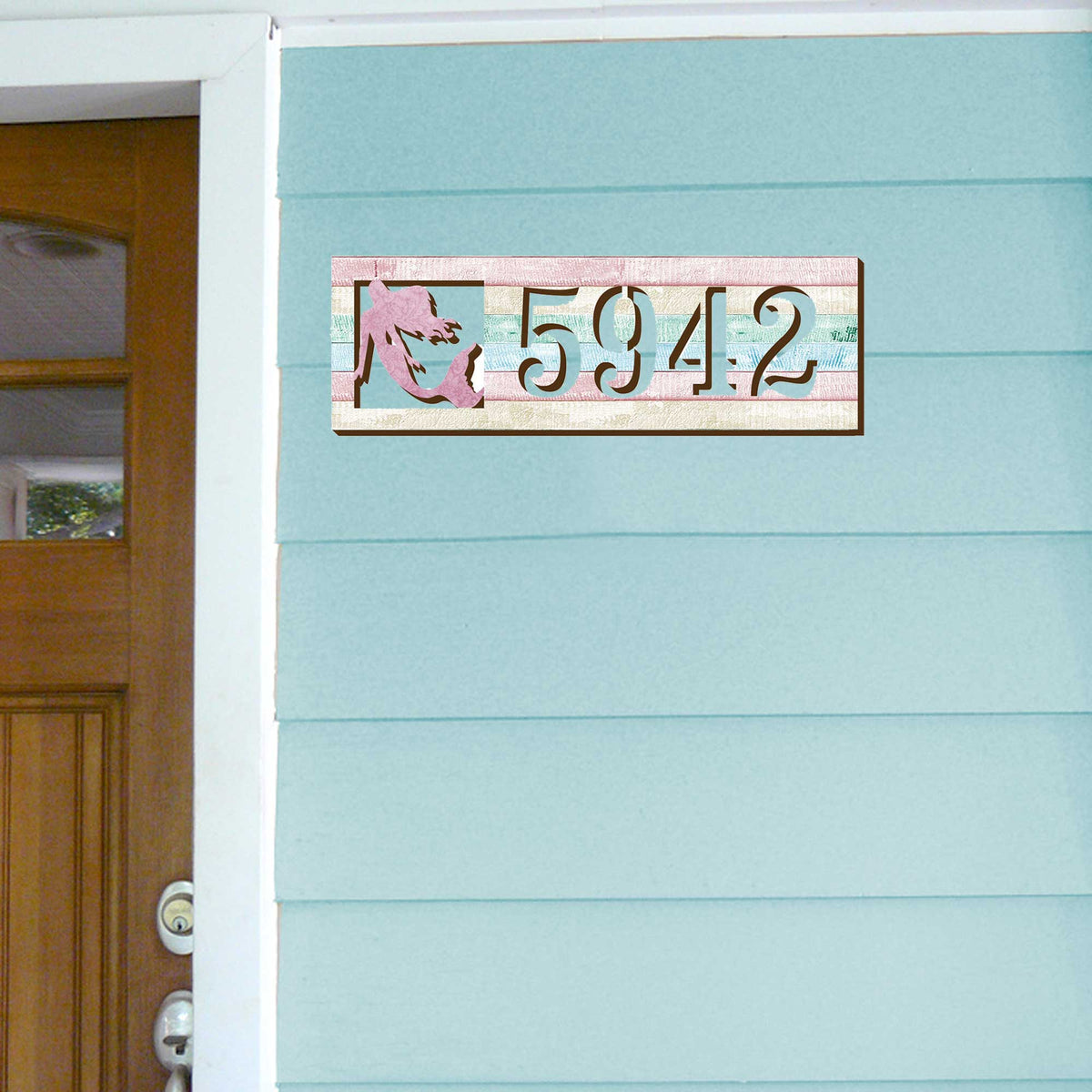 Coastal House Number Sign - Mermaid Wooden Address Plaque - Custom Home Handcrafted Wooden Address Sign MA989808 | House Numbers | Wiccan Center