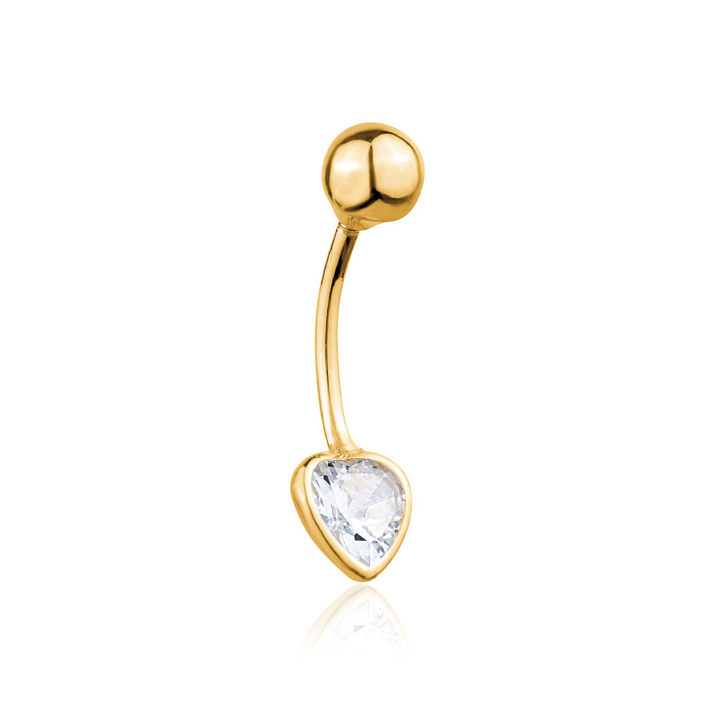 Heart Belly Ring 14k Yellow Gold Navel Ring Belly Button Ring 16 Gauge Simulated Diamond Gemstone Body Piercing Jewelry | Body Piercings | Wiccan Center