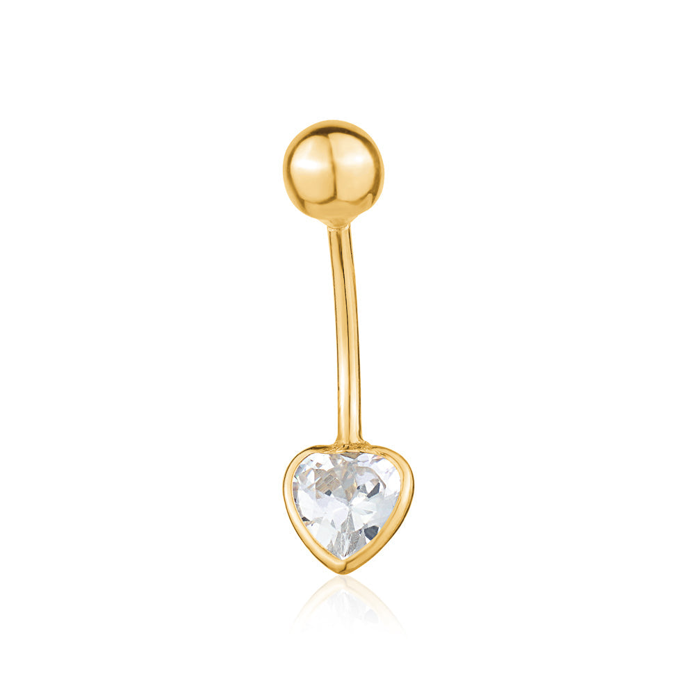 Heart Belly Ring 14k Yellow Gold Navel Ring Belly Button Ring 16 Gauge Simulated Diamond Gemstone Body Piercing Jewelry | Body Piercings | Wiccan Center