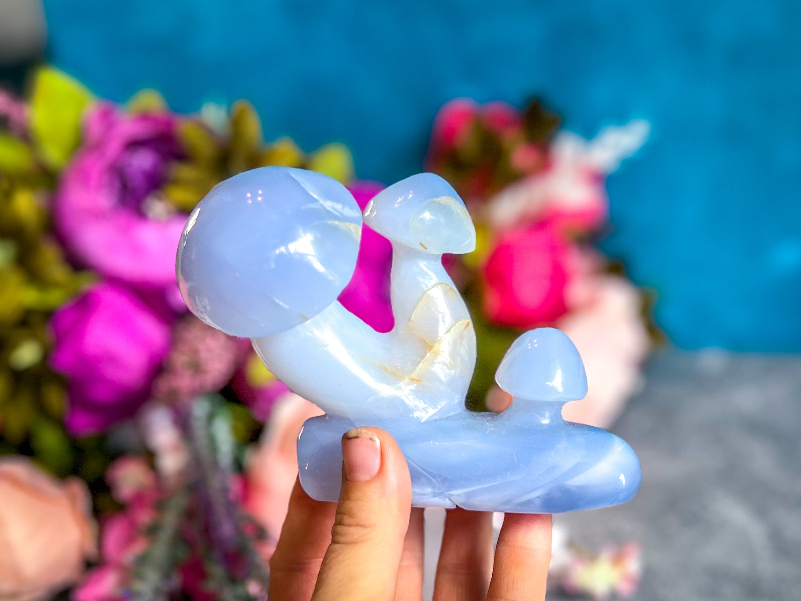 Beautiful 5" Blue Chalcedony MUSHROOM Sculpture