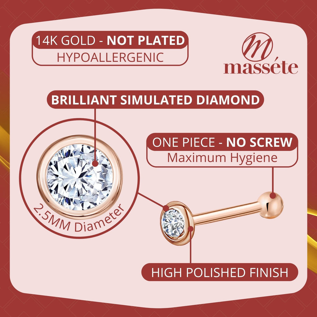 14k Solid Gold Nose Stud with Diamond CZ Small Micro Nose Bone Stud Flat Nose Ring One Piece Hypoallergenic 20 Gauge | Noserings | Wiccan Center