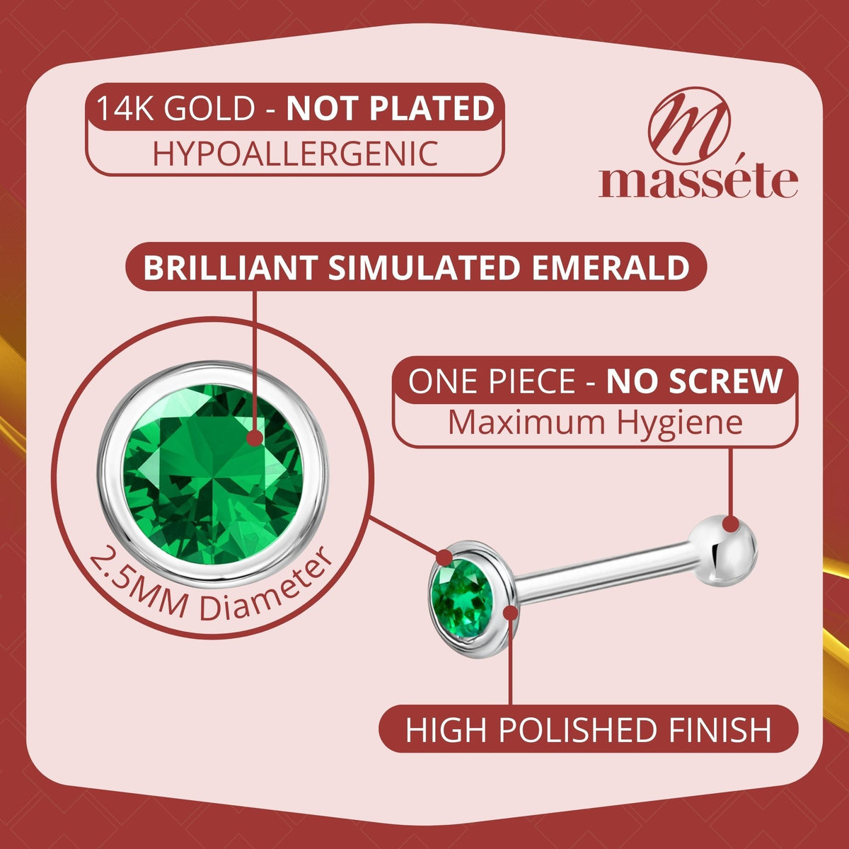 14k Solid Gold Nose Stud with Diamond CZ Small Micro Nose Bone Stud Flat Nose Ring One Piece Hypoallergenic 20 Gauge | Noserings | Wiccan Center