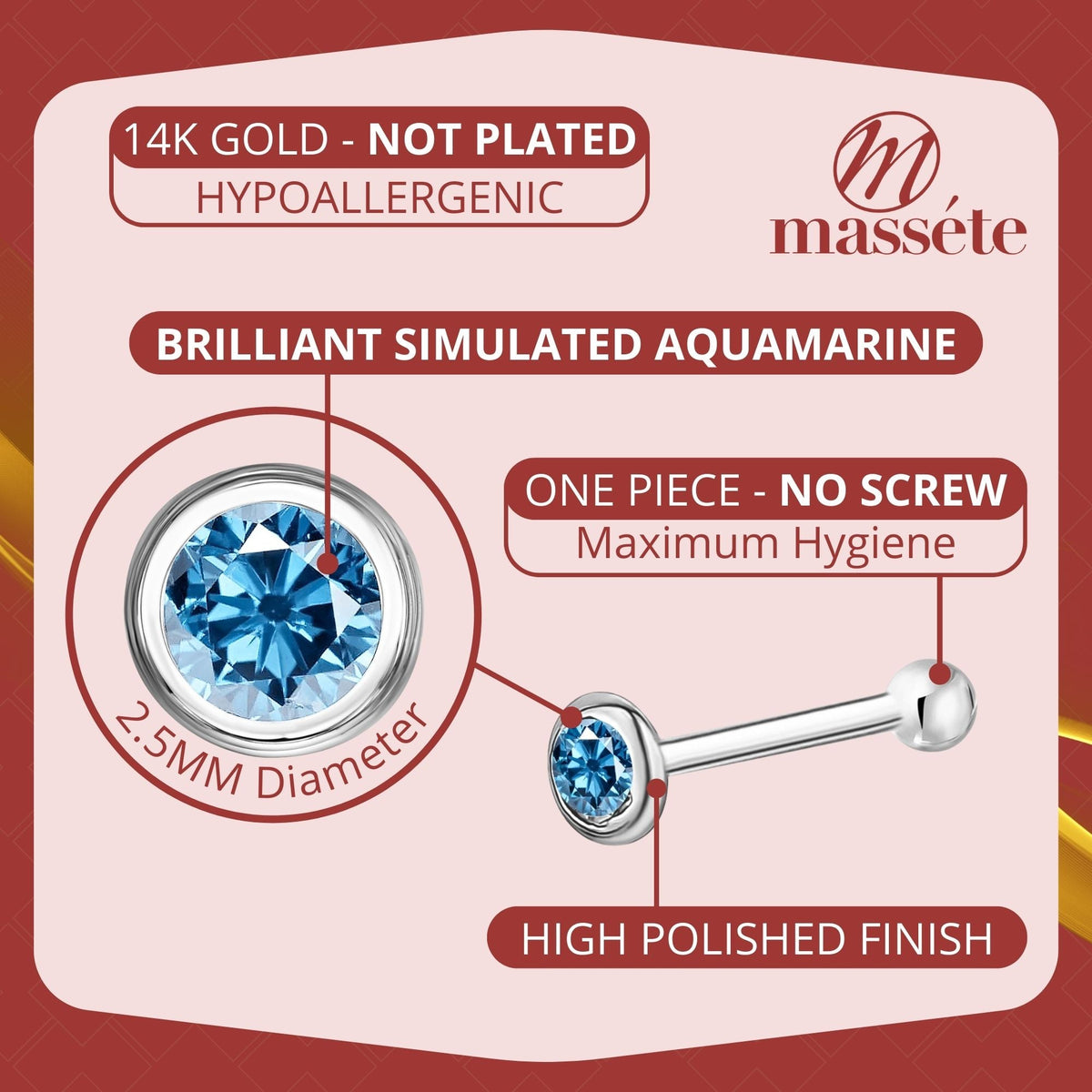 14k Solid Gold Nose Stud with Diamond CZ Small Micro Nose Bone Stud Flat Nose Ring One Piece Hypoallergenic 20 Gauge | Noserings | Wiccan Center