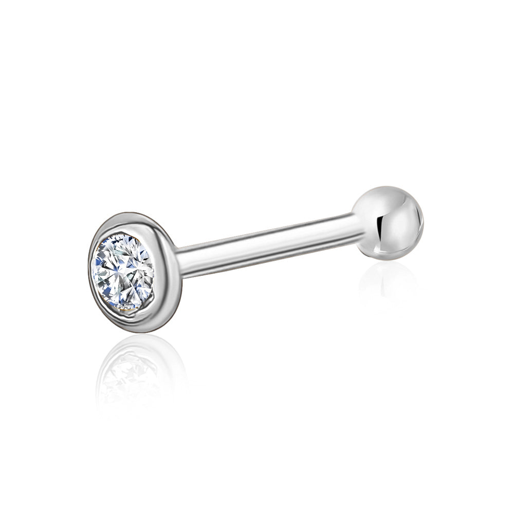 14k Solid Gold Nose Stud with Diamond CZ Small Micro Nose Bone Stud Flat Nose Ring One Piece Hypoallergenic 20 Gauge | Noserings | Wiccan Center