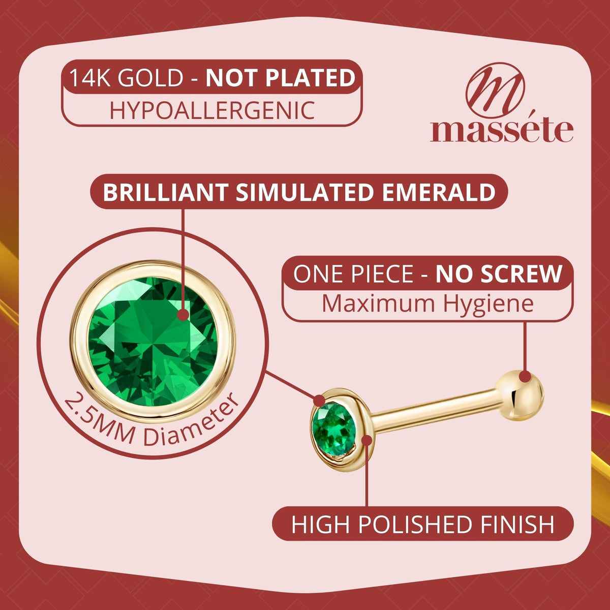 14k Solid Gold Nose Stud with Diamond CZ Small Micro Nose Bone Stud Flat Nose Ring One Piece Hypoallergenic 20 Gauge | Noserings | Wiccan Center