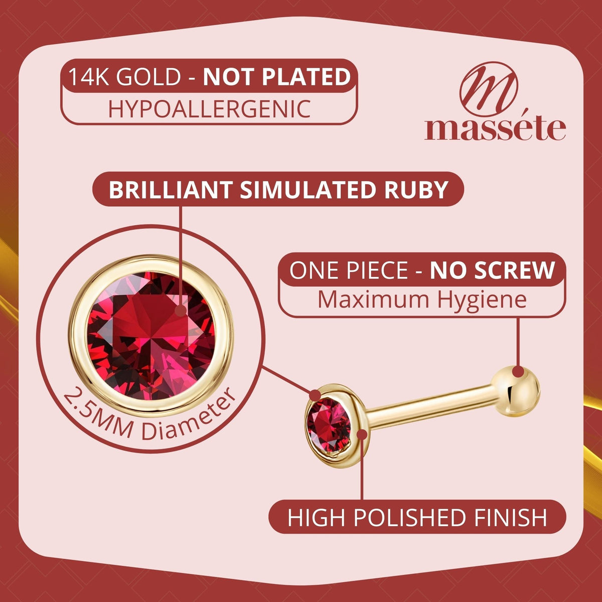 14k Solid Gold Nose Stud with Diamond CZ Small Micro Nose Bone Stud Flat Nose Ring One Piece Hypoallergenic 20 Gauge | Noserings | Wiccan Center