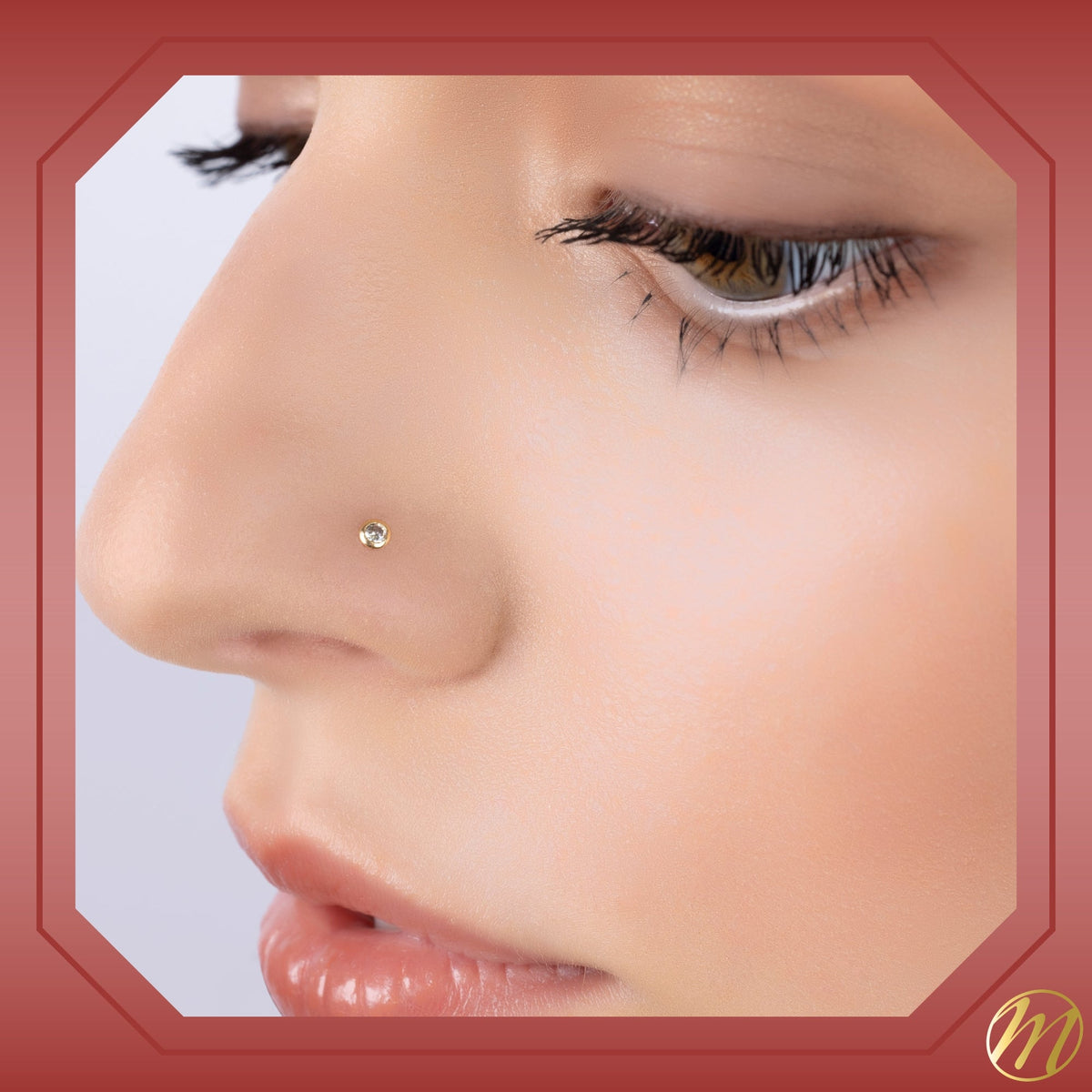 14k Solid Gold Nose Stud with Diamond CZ Small Micro Nose Bone Stud Flat Nose Ring One Piece Hypoallergenic 20 Gauge | Noserings | Wiccan Center