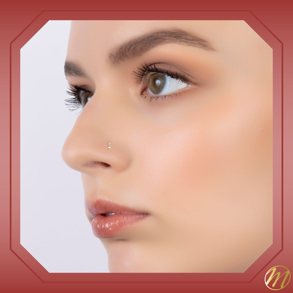 14k Yellow Gold Nose Stud with Simulated Diamond Baguette CZ 20g - Hypoallergenic Threadless Body Piercing Jewelry for Women | | Wiccan Center