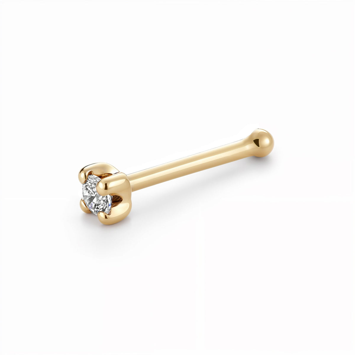 14k Yellow Gold Nose Stud with Simulated Diamond Brilliant CZ 20g - Hypoallergenic Threadless Body Piercing Jewelry | Body Piercings | Wiccan Center