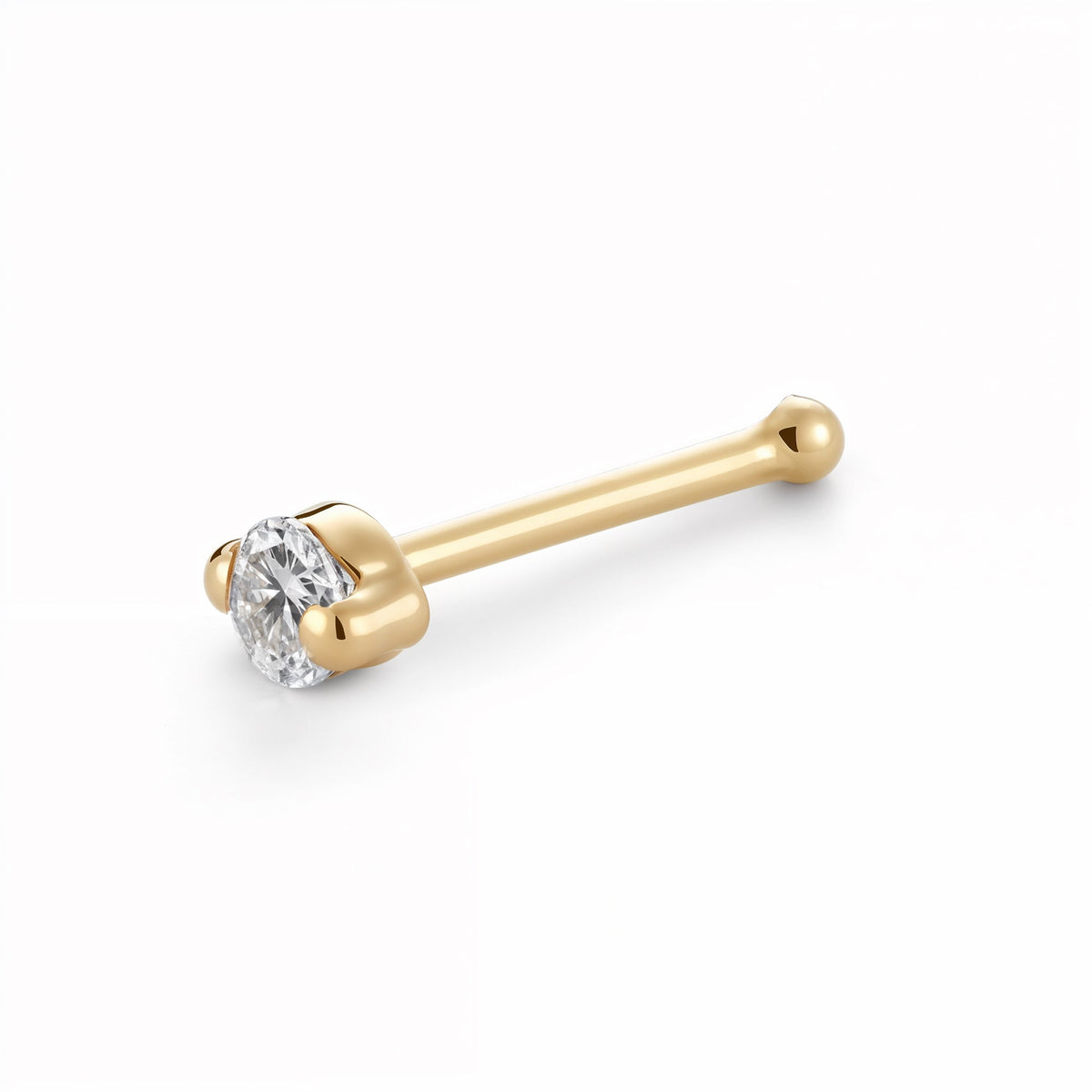 14k Yellow Gold Nose Stud - Simulated Diamond 2 Prong Set CZ 20g Nose Ring - Hypoallergenic Threadless Body Piercing Jewelry | Noserings | Wiccan Center