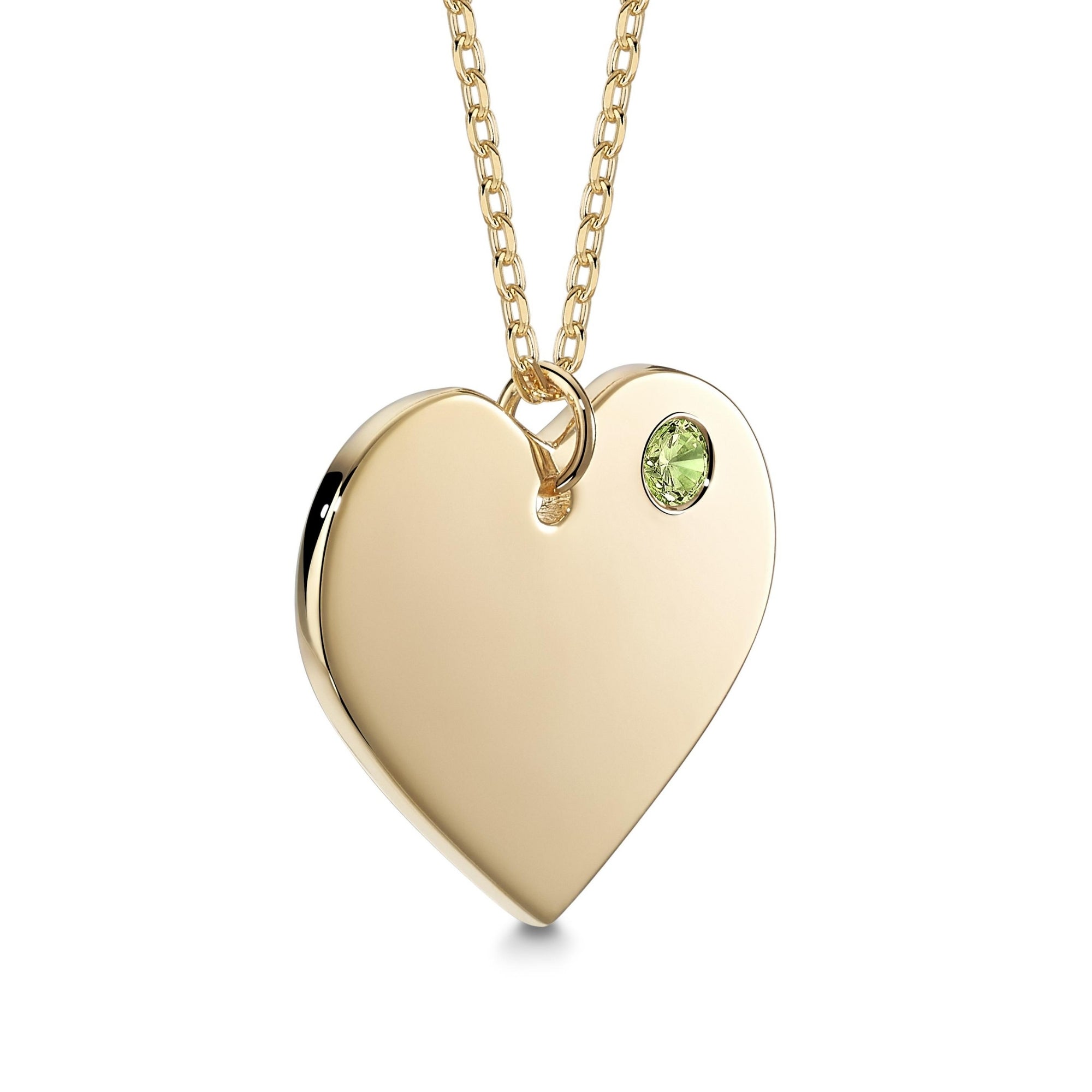 Sterling Silver 925 Yellow Gold Plated Personalized Engraved Heart Necklace with Simulated Birthstone Custom Engravable Pendant for Women and Girls | Necklace | Wiccan Center