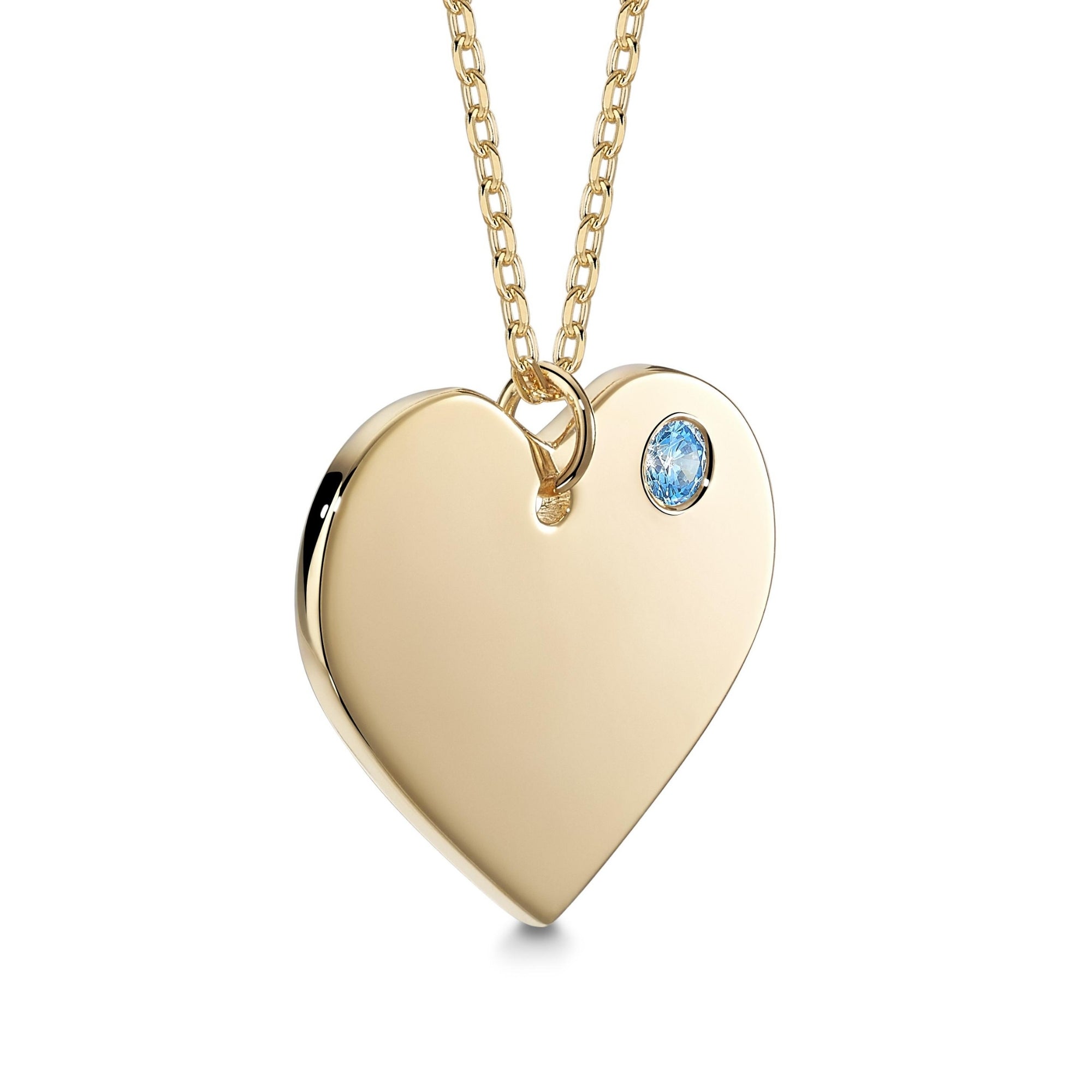 Sterling Silver 925 Yellow Gold Plated Personalized Engraved Heart Necklace with Simulated Birthstone Custom Engravable Pendant for Women and Girls | Necklace | Wiccan Center
