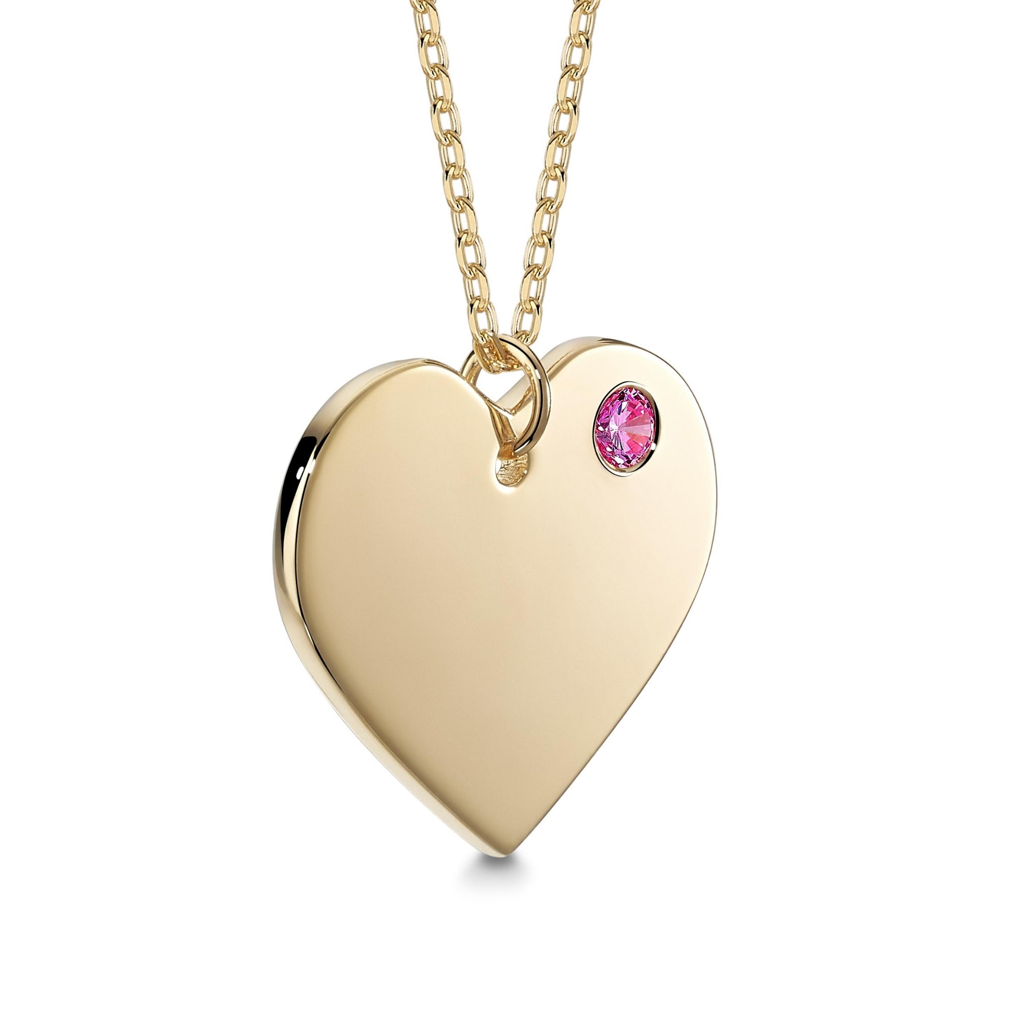 Sterling Silver 925 Yellow Gold Plated Personalized Engraved Heart Necklace with Simulated Birthstone Custom Engravable Pendant for Women and Girls | Necklace | Wiccan Center