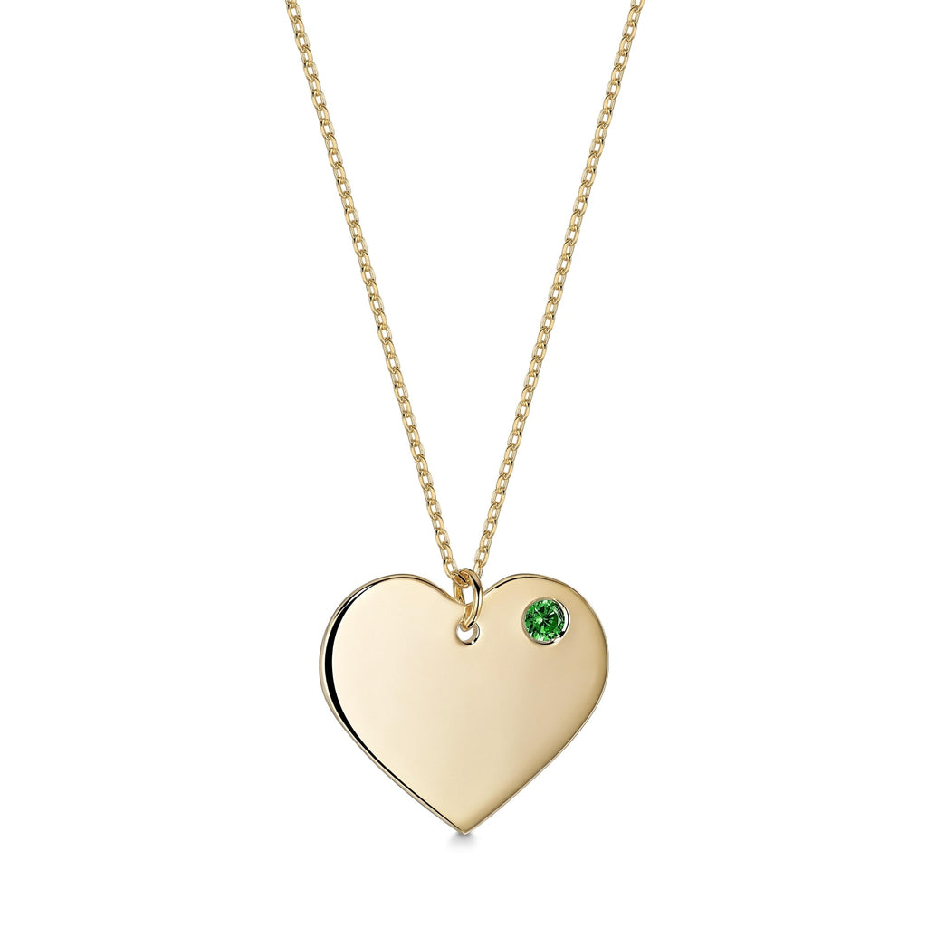 Sterling Silver 925 Yellow Gold Plated Personalized Engraved Heart Necklace with Simulated Birthstone Custom Engravable Pendant for Women and Girls | Necklace | Wiccan Center
