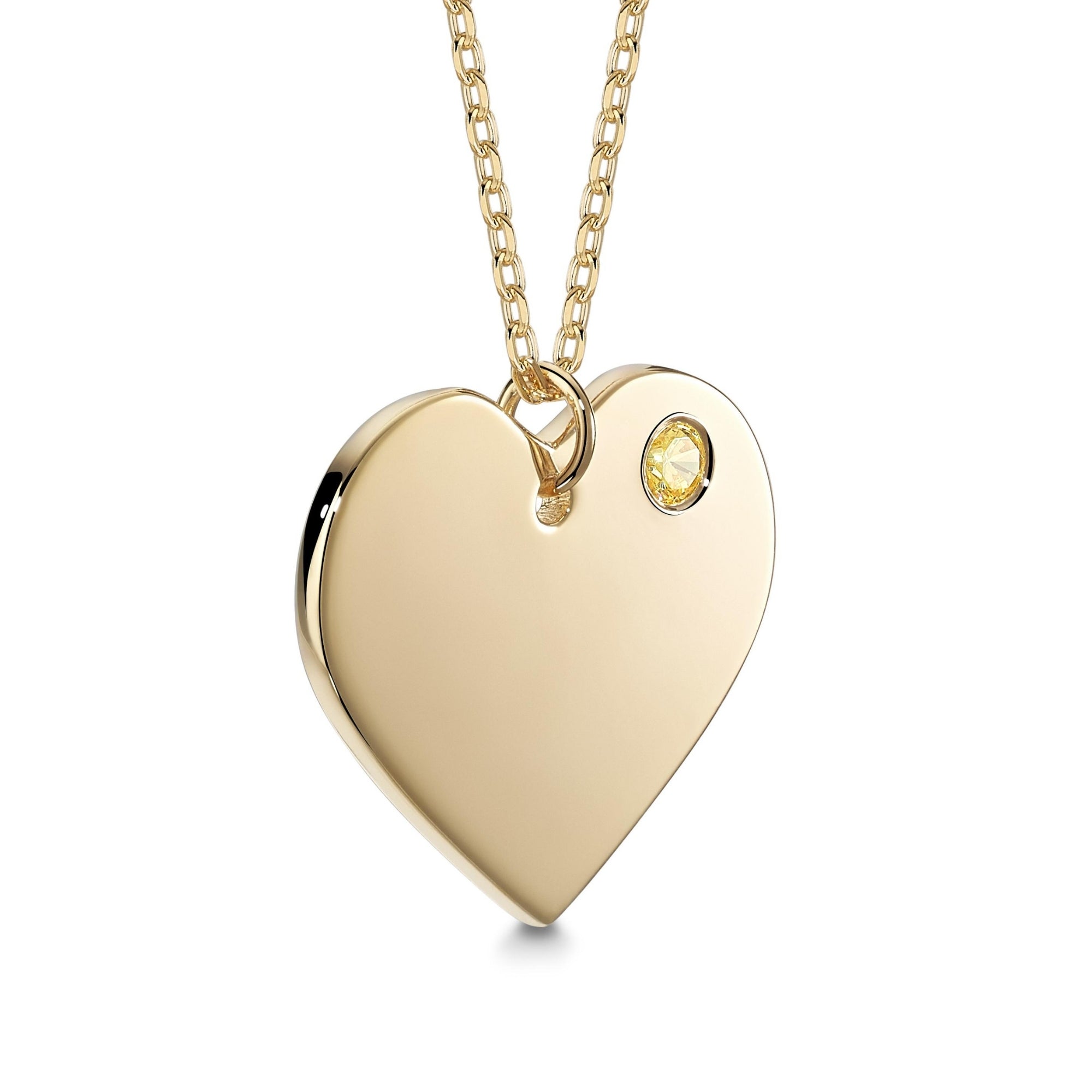 Sterling Silver 925 Yellow Gold Plated Personalized Engraved Heart Necklace with Simulated Birthstone Custom Engravable Pendant for Women and Girls | Necklace | Wiccan Center