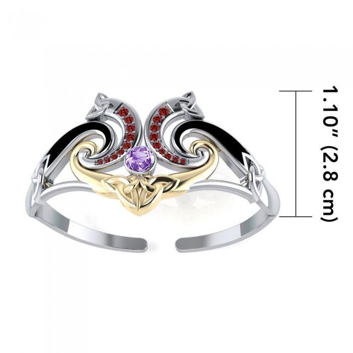 Celtic Triquetra Sterling Silver Bangle With 14K Gold Accent And Gemstone MBA049