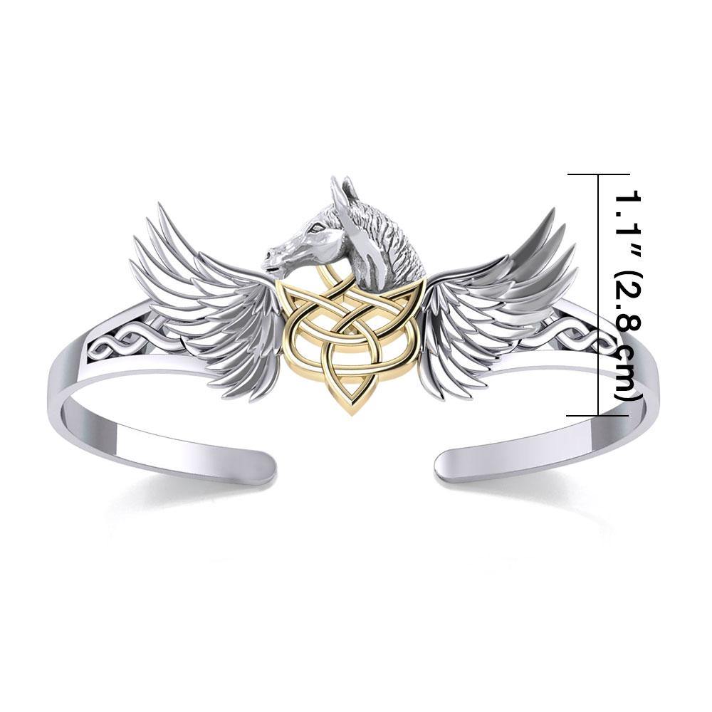 Celtic Pegasus Horse with Wing Silver and Gold Cuff Bracelet MBA276