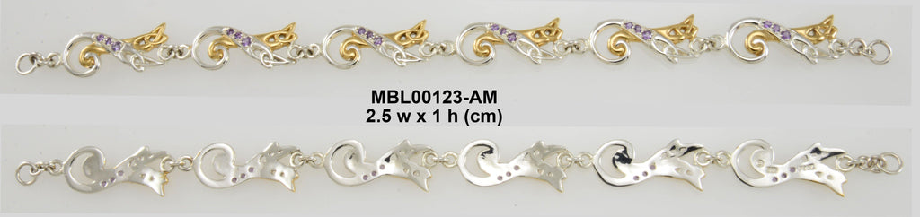 Celtic Triquetra Sterling Silver Bracelet With 14K Gold Accent And Gemstone MBL123