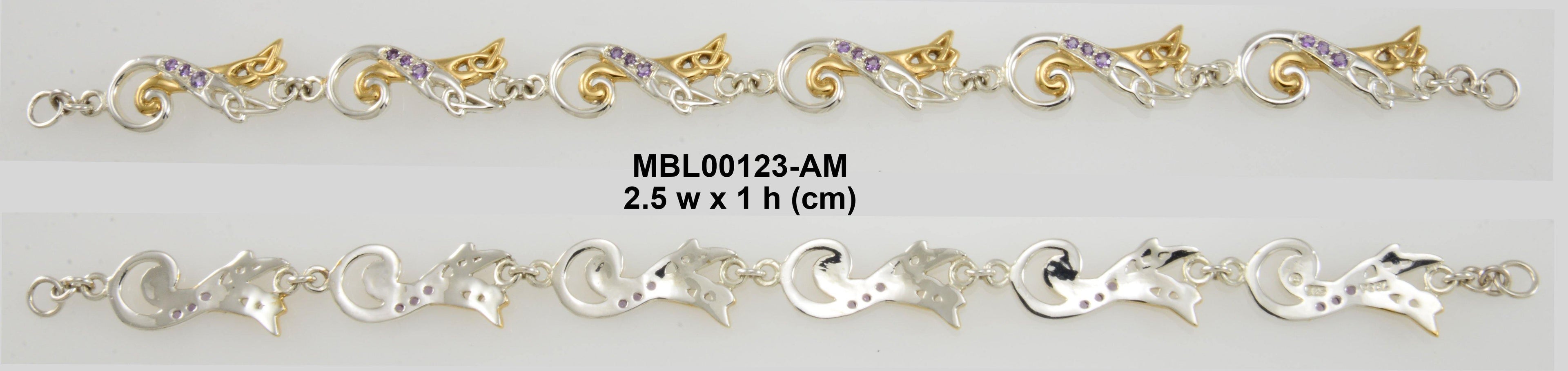 Celtic Triquetra Sterling Silver Bracelet With 14K Gold Accent And Gemstone MBL123
