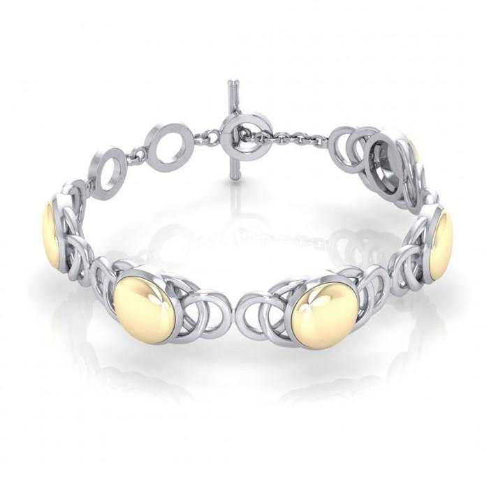 Danu Celtic Knotwork Sterling Silver Bracelet With Gold Accent Center MBL119 Peter Stone Fine Jewelry