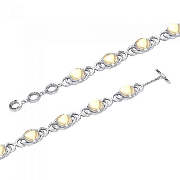 Danu Celtic Knotwork Sterling Silver Bracelet With Gold Accent Center MBL119 Peter Stone Fine Jewelry