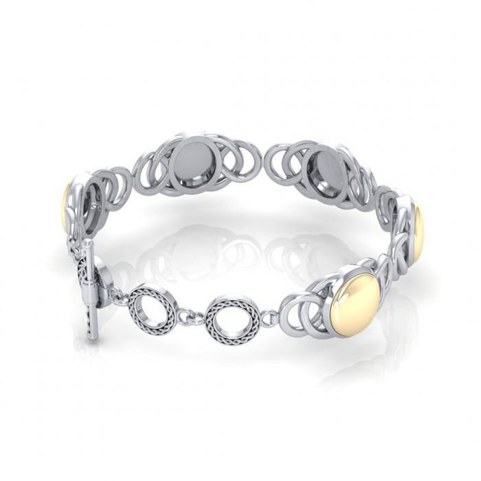 Danu Celtic Knotwork Sterling Silver Bracelet With Gold Accent Center MBL119 Peter Stone Fine Jewelry