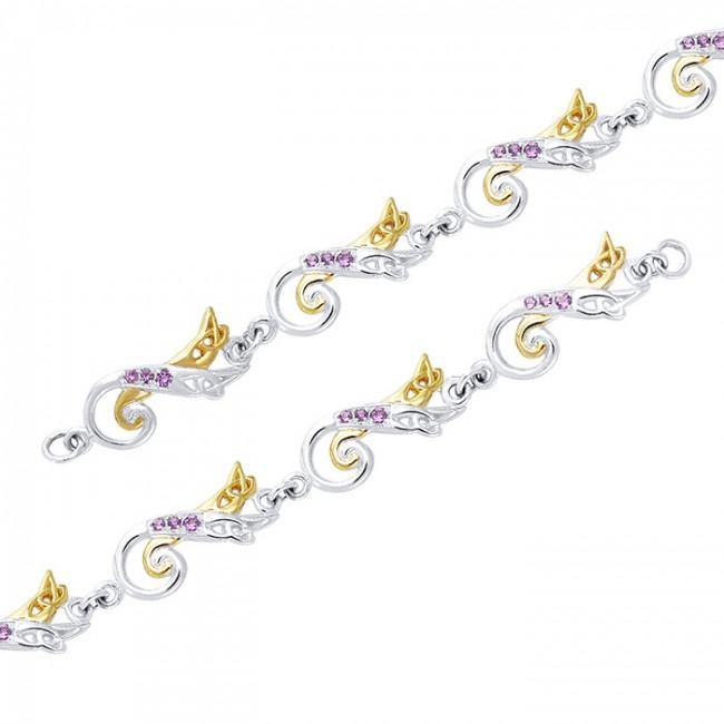 Celtic Triquetra Sterling Silver Bracelet With 14K Gold Accent And Gemstone MBL123