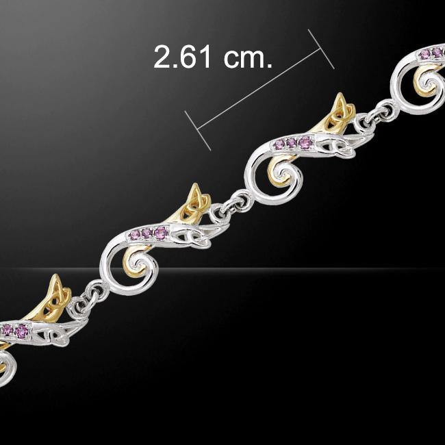 Celtic Triquetra Sterling Silver Bracelet With 14K Gold Accent And Gemstone MBL123