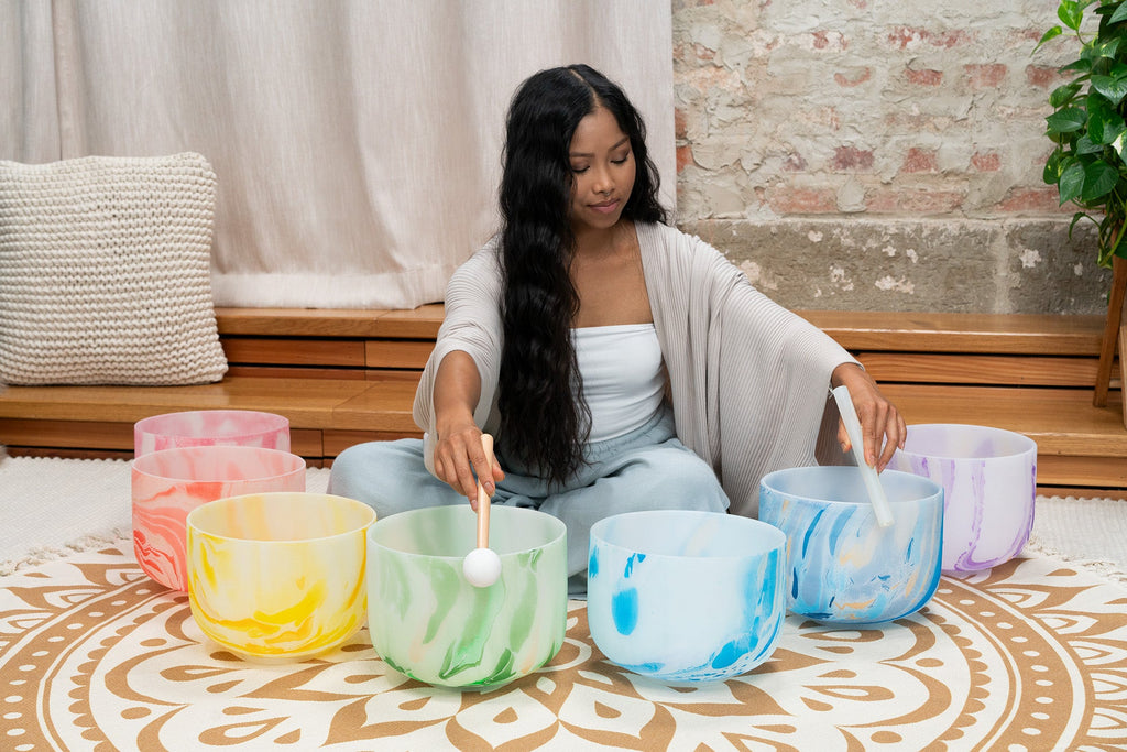 Crystal Singing Bowl Chakra Set, Marble 7-Piece | | Wiccan Center