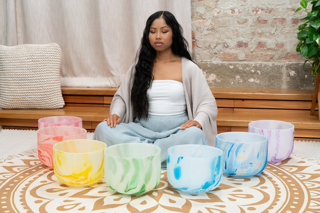 Crystal Singing Bowl Chakra Set, Marble 7-Piece | | Wiccan Center