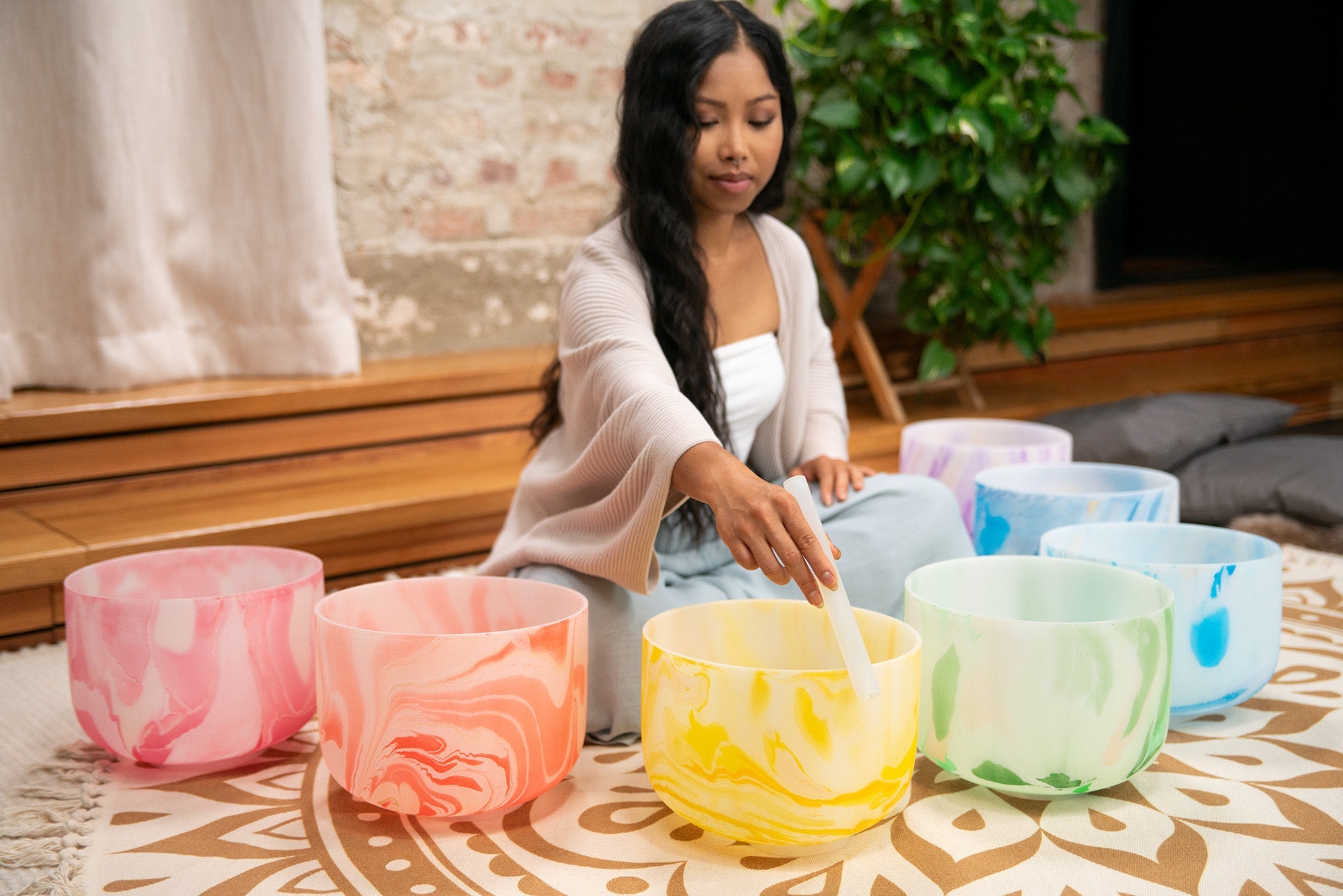 Crystal Singing Bowl Chakra Set, Marble 7-Piece | | Wiccan Center