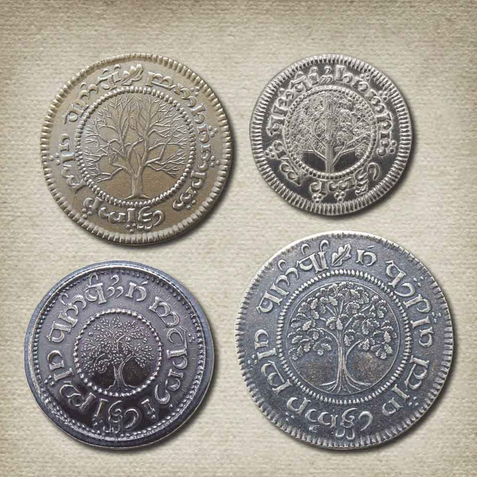 The Hobbit™ Set #2 - The Shire™ Deluxe Set of Four Coins - Silver and Brass | Artwork | Wiccan Center