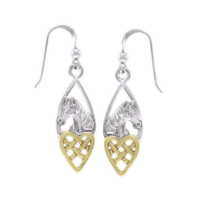 Celtic Knot Heart Horse Sterling Silver With 14K Gold Accent Earrings MER124