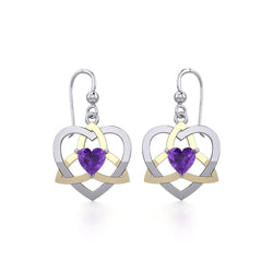 The Celtic Trinity Heart Silver and Gold Earrings with Gemstone MER1788 | Earrings | Wiccan Center