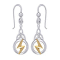 Zeus God Lightning Bolt with Celtic Trinity Knot Silver and Gold Earrings MER1966